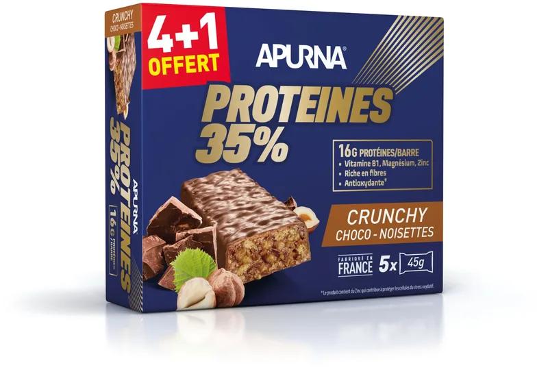 Apurna Apurna Barre protéinée Crunchy Choco Noisettes 4+1 offerte
