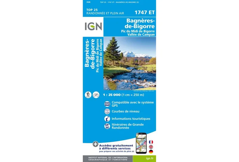 Carte IGN Carte IGN Bagnères-de-Bigorre 1747ET
